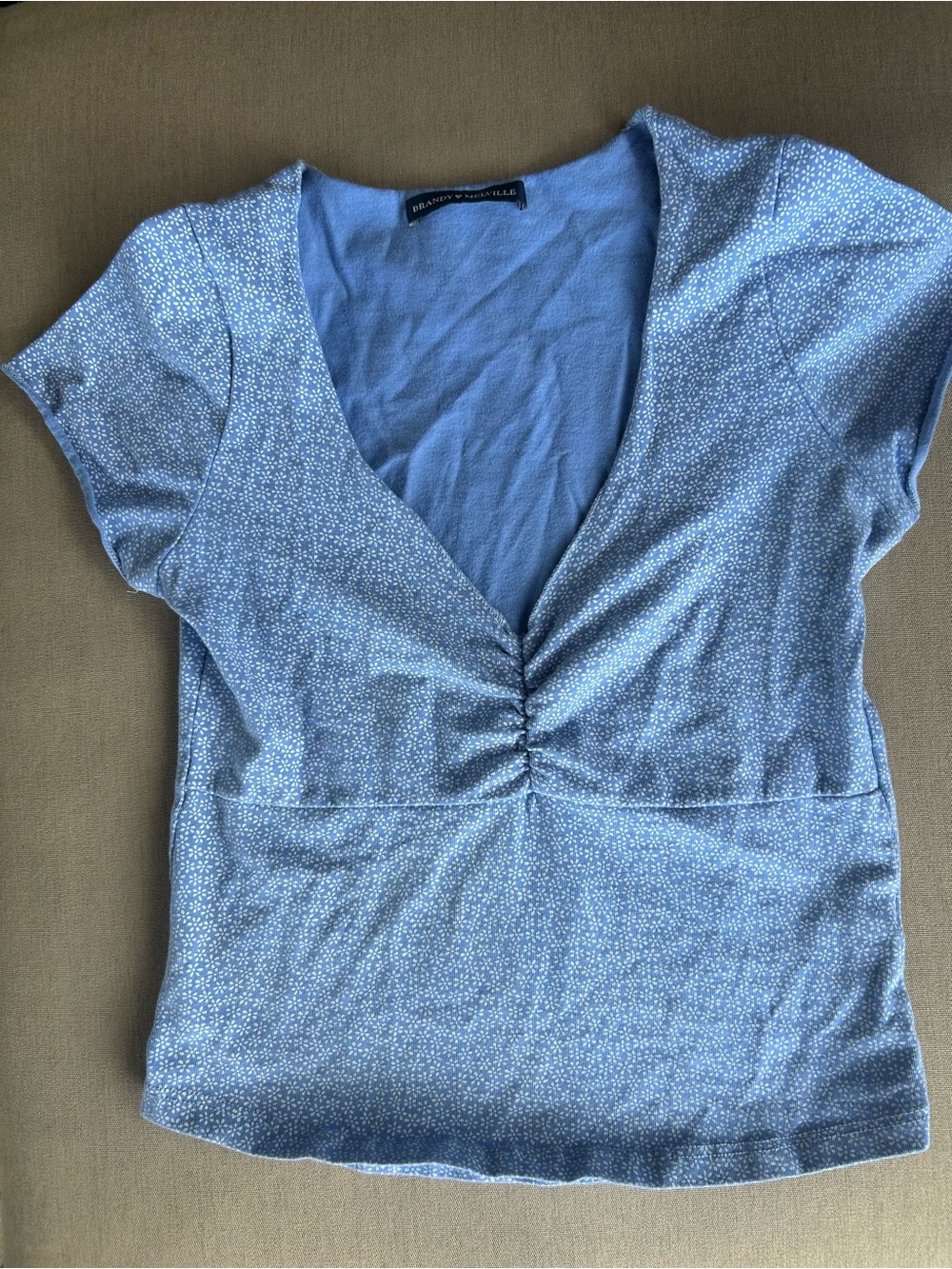 Brandy Melville Light Blue V-Neck Ruched Tee